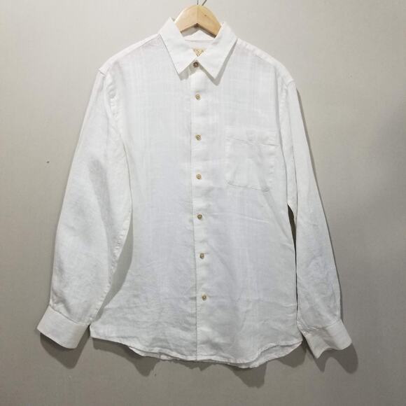 Jos A Bank Shirt Mens Medium White 100% Linen Long Sleeve Button Front Summer - Picture 10 of 10